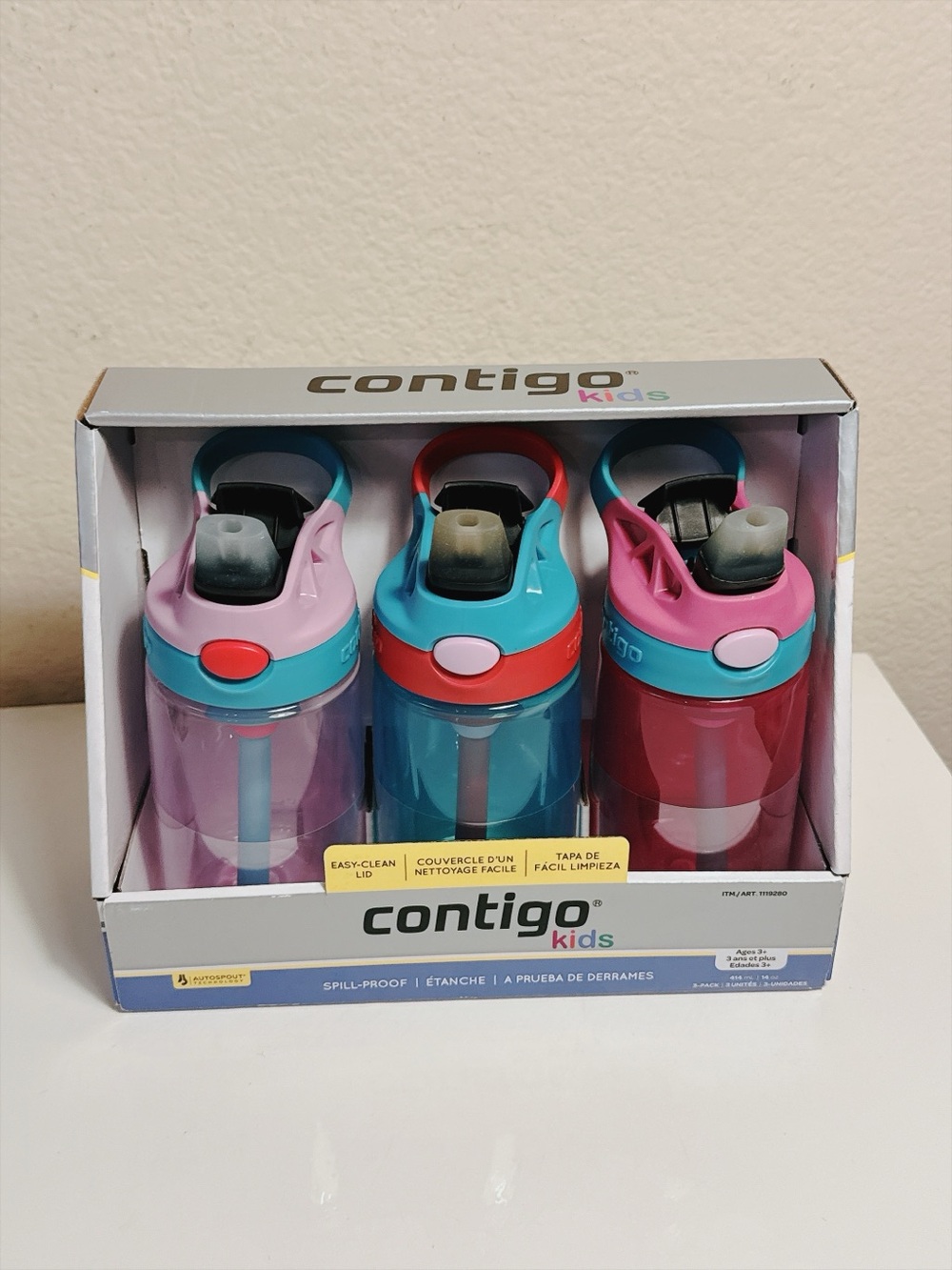 Contigo Kids 14 oz Water Bottles 3-Pack Autospout Spill-Proof BPA-Free New